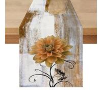 Camino de Mesa Marrón Moderno Verano Exteriores 33 x 183 Estilo Campestre Flores Dalias Retro Lavable Centro de Mesa Decorativo para Cocina Mesas de Comedor Fiesta Otoño Interior y Exterio