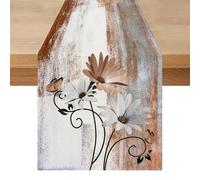 Camino de Mesa Moderno 33 X 183 Blanco Naranja Repelente Al Agua, Plantas y Flores, Lavable, Rectangular Decoración de Mesa de Exterior para Comedor, Fiesta, Cocina, Estilo Rústico