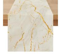 Camino de Mesa Moderno 40x100 cm Blanco Camino de Mesa Rustico Primavera Elegante Mármol Blanco Textura Dorada Mantel Decorativo para Comedor en Casa Fiestas de Vacaciones Comedor