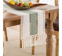 Camino de Mesa Moderno Boho Verde Salvia Algodón Lino, Camino Mesa Rústico Macramé Borla Cocina Comedor Lavable, para Vacaciones Cocina Comedor Café 30 x 180 cm
