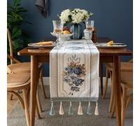 Camino de Mesa Moderno con Borlas, Blanco Bordada Corredor de Mesa, Camino para Mesa de Cocina Jacquard Lujoso y Elegante, la decoración de la Mesa del Restaurante de Banquetes, 32x140cm