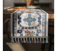 Camino de mesa moderno con borlas, caminos de mesa decoración para boda, decoración del hogar, mesa de comedor, mantel decorativo bohemio para comedor de 4 a 6 plazas (35 x 160 cm, estilo 2)