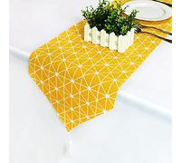 Camino de mesa moderno con flores, camino de mesa de algodón y lino, estrecho, para decoración del hogar, fiesta, boda, bandera con borlas, manteles individuales (G655, 33 x 210 cm)
