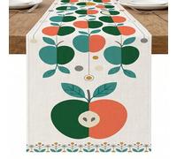 Camino de mesa moderno de frutas vintage, patrón decorativo de frutas verdes y naranjas para decoración del hogar comedor y reuniones de temporada, 33 x 183 cm