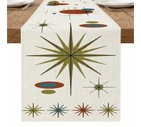 Camino de mesa moderno de mediados de siglo, patrón geométrico de caramelo para decoración de comedor en casa, ideal para reuniones de vacaciones, 33 x 229 cm