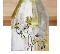 Camino de Mesa Moderno Primavera 40 x 140 Flores Amarillas y Doradas, Exteriores, Resistente a la Intemperie, Decoración de Mesa para Cocina, Café, Fiestas Navideñas y Bodas