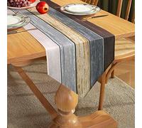 Camino de Mesa Moderno Rústico 40x140cm para Cenar - Textura Madera en Gris y Marrón Antiguo - Decoración de Fiesta, Boda y Eventos en Lino