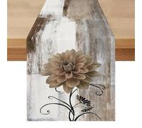 Camino de Mesa Moderno Verano Exteriores 33 x 183 Estilo Campestre Flores Dalias Grises Retro Lavable Centro de Mesa Decorativo para Cocina Mesas de Comedor Fiesta Otoño Interior y Exterio