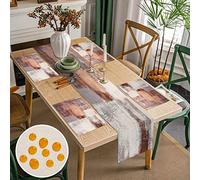 Camino de Mesa Moderno y Manteles Individuales Juego de 4 Caminos de Mesa Marron Gris Poliéster Impermeable Caminos de Mesa para Vacaciones Fiesta Deco Exterior Mantel Decorativo 40x140cm 45x32cm