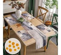 Camino de Mesa Moderno y Salvamanteles Individuales Lavables Juego de 4 Manteles Individuales Antideslizantes Resistente Caminos de Mesa Azul Gris Arte Decoración Mesa para Comedor de Cocina 33x183cm