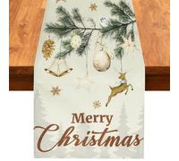 Camino de Mesa Navidad 33x180 cm con Diseño Merry Christmas, Copos de Nieve, diseños de árboles de Navidad, Decoración Navideña Moderna y Lavable para Interior y Exterior, Cocina y Comedor