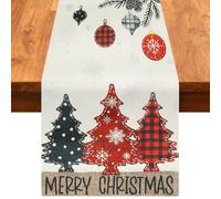 Camino de Mesa Navidad 33x180 cm con Diseño Merry Christmas, Copos de Nieve, diseños de árboles de Navidad, Decoración Navideña Moderna y Lavable para Interior y Exterior, Cocina y Comedor