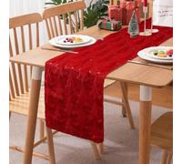 Camino de Mesa Navidad, Camino de mesa de piel sintética jacquard roja en suave felpa, Decoracion de Mesa en Navidad, Traves de Mesa en Rojo para Comedor Cocina Hogar Interior Bar Decoración de Fiesta