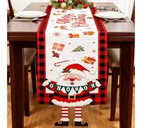 Camino de Mesa Navidad de Lino Papá Noel con Piernas,Camino de Mesa Lavable Rojo Camino de Navidad Christmas Decoración de Mesas Comedor Interior y Exterior Navidad Vacaciones Fiesta Invierno