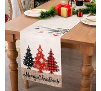 Camino de Mesa Navideño Blanco, Camino de Mesa de Lino con Patrónde Árboles, Copos de Nieve y Campanas para La Temporada Navideña, Temporada Festiva, Mesa Del Hogar, Decoración Navideña, 40 x 140 cm