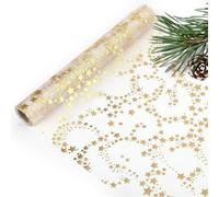 Camino de mesa navideño, estrellas doradas, elegante, camino de mesa brillante, organza decoración de mesa para Navidad, Nochevieja, Adviento, festivo, Ramadán, bodas, decoración, doble cara, 28 cm x