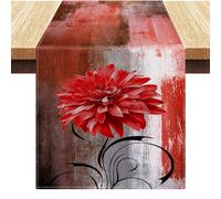 Camino de Mesa Navideño Gris y Rojo Lino Mantel de Navidad Flor Moderna Comedor Camino de Mesa de Café para Comedor Boda Cocina Granja 40x140cm
