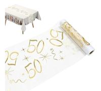 Camino de mesa para 50 cumpleaños, 28 cm x 10 m, decoración de mesa de cumpleaños, color dorado brillante, rollo recortable, decoración para 50 cumpleaños, mujer y hombre, camino de mesa para