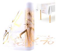 Camino de mesa para 70 cumpleaños, 28 cm x 10 m, color dorado brillante, para cumpleaños, rollo de papel recortable, decoración para 70 cumpleaños para hombre y mujer de 70 años