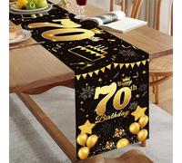 Camino de mesa para 70 cumpleaños, color negro y dorado, feliz 70 cumpleaños, para hombres y mujeres, aniversario, fiesta, cena, mesa de lino, decoración para el hogar, cocina, exterior, interior, 180