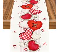 Camino de Mesa para San Valentín, 33 x 183 CM Camino de Mesa Moderno, Mantel Romantico, Mantel Corazones, Decoración de Mesa, para Cumpleaños, Compromisos, Fiestas y Reuniones Navideñas