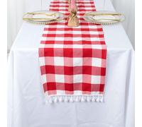 Camino de mesa Partisout Buffalo Check de 183 cm, rojo y blanco, con borlas, de cuadros Bluffalo, lavable, de lino y algod n, de guinga (35,5 x 1