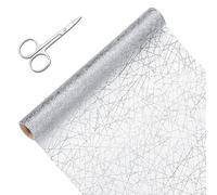 Camino de Mesa Plateado, 28 cm x 15 m con Revestimiento Dorado Brillante, Decoración de Mesa Organza, Rollo de Tul, Mantel Metálico para Bodas, Fiestas o Festivales, Navidad