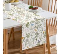 Camino de Mesa Primavera Rustico 40x140 cm Flores Plantas Verdes Centro de Mesa Elegante Moderno Lavable Mantel Decoración para Cocina Fiestas Vacaciones, Salón, Cumpleaños, Postres