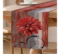 Camino de Mesa Roja Retro Flores Decoración de Mesa Camino de Mesa de Granja Rústico Pintura al óleo Mantel Decorativo 33 x 183 cm para Cocina Cafetería Fiestas Bodas