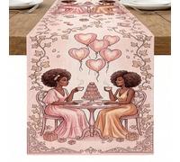 Camino de mesa romántico de corazón, diseño floral vintage con bolas de aire para decoración de cena del día de San Valentín, 33 x 183 cm