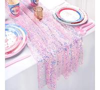 Camino de Mesa Rosa de Lentejuelas iridiscentes con Purpurina de 10 pies, 25 x 120 Pulgadas, para decoración de Mesa de Novia, Baby Shower, Fiesta de cumpleaños, decoración de Mesa de Novias