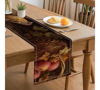 Camino de mesa rústico de otoño, diseño de frutas y hojas, decoración vintage de otoño para cocina, comedor, hogar, reuniones familiares, celebraciones, 33 x 183 cm