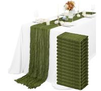 Camino de mesa semitransparente de gasa verde oliva, 55 x 300 cm, camino de mesa bohemio de gasa rústica verde oscuro, decoración de mesa de boda, despedida de soltera, fiesta, boda, vacaciones