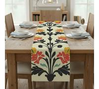 Camino de mesa tipo mantel retro con flores para comedor, casa de campo, camino de mesa impreso, camino de café, cena, fiesta, vacaciones (36 x 274 cm)