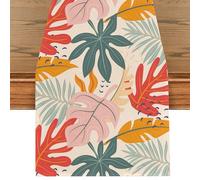 Camino de Mesa Tropicales Hojas de Palma de Monstera Flores Hawai Verano Mantel para Comedor Sala Fiesta Interior Exterior Hogar Festival Cumpleaños, Bodas Comunión Confirmación Decoraciones 40x100cm