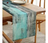 Camino de Mesa Verde Azulado Camino de Mesa de Doble Capa de Lino, Paño Decorativo Grueso Azul Turquesa Gris para Mesa de Fiestas, Bodas, Cenas de Eventos, Decoración del Hogar 33 cm x 183 cm