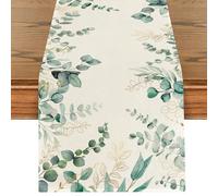 Camino de Mesa Verde Eucalipto Hoja Primavera Verano Mantel para Comedor Sala Fiesta Interior Exterior Hogar Festival Cumpleaños, Bodas Comunión Confirmación Decoraciones 40 x 240cm