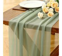 Camino de Mesa Verde Salvia, 77x300 cm Boho Moderno Suave Decoración Camino de Mesa de Gasa para Bodas, Fiestas, Baby Showers, Despedidas de Soltera, Bautizos y Decoración Interior y Exterior