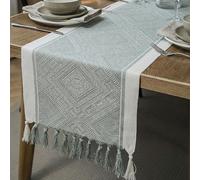 Camino de Mesa Verde Salvia Estilo rústico borlas, Lavable, decoración de Mesa, para Boda Fiesta Hogar Cocina Mesa de Comedor Decoración 33x140 cm