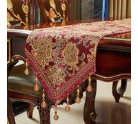 Camino de mesa vintage de lujo de 72 pulgadas de largo, tela jacquard bordada con múltiples borlas, caminos de mesa para comedor, tocador, boda, Navidad, Acción de Gracias, decoración de fiesta (rojo,