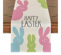 Camino de mesa y mantel individual de lino con diseño floral de huevo de Pascua para fiesta de Pascua, mesa de comedor, cocina de granja, 33 x 180 cm, 4 manteles individuales + 1 camino, como se