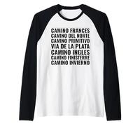 Camino de Santiago Routes Frances Norte Primitivo Finisterre Camiseta Manga Raglan