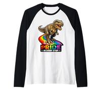 Camino del Arco Iris de Dinosaurio rugiente Orgullo en Cada Paso Camiseta Manga Raglan