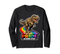 Camino del Arco Iris de Dinosaurio rugiente Orgullo en Cada Paso Manga Larga