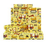 Camino En Construcción Excavadora Tractor Camión Sobre Papel De Regalo Amarillo Para Niños Niños Hombres Fiesta De Cumpleaños Baby Shower Papel De Regalo - Plegado plano 50 x 70 cm - 6 hojas