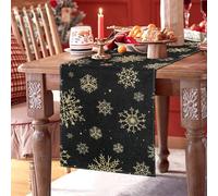 Camino Mesa Navidad Negro con Copos de Nieve Dorado Centro Mesa 40 x 140 cm Caminos de Mesa Moderno Lino Lavable Decoración de Mesa de Cocina Fiestas Vacaciones Banquetes Restaurantes