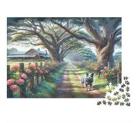 Camino Rural con Perro Puzzles 1000 Piezas Papel Reciclado para Adultos Puzzle para Adultos Imposible difícil desafiante Excelente Idea de Regalo para Hombres y Mujeres 38x26cm/1000pcs
