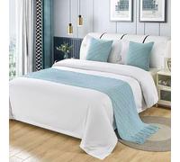 Caminos de cama de punto con cojines a juego para cama tamaño king con borlas Bufandas de cama tejidas estilo bohemio Manta que no se decolora Bufanda de cama suave Colcha,T-60*230CM(1.5m bed)