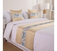 Caminos de cama estilo chino, colcha jacquard de lujo para pie de cama, funda de cama para camas tamaño Queen y King, beige, 50 x 210 cm para cama de 1,5 m