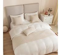 Caminos de cama y funda de cojín a juego, reversibles, jacquard, decoración del hogar, hotel, ropa de cama, toalla de cama para dormitorio, protección de colcha (beige, 45 x 210 cm, 1 camino de cama))